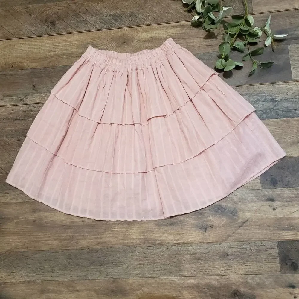 Steele Moonlight Frill‎ Skirt in Rose Pink Tiered Pull On Skirt by Revolve XS